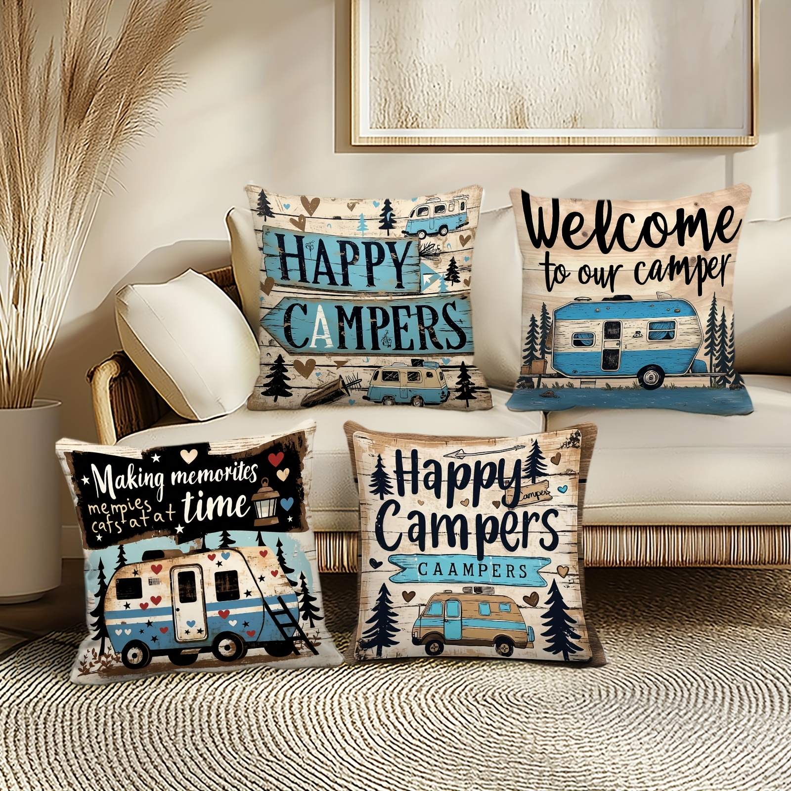 Vintage Country Camping Pillow - Outdoor Adventure Vans บทวิจารณ์และราคา
