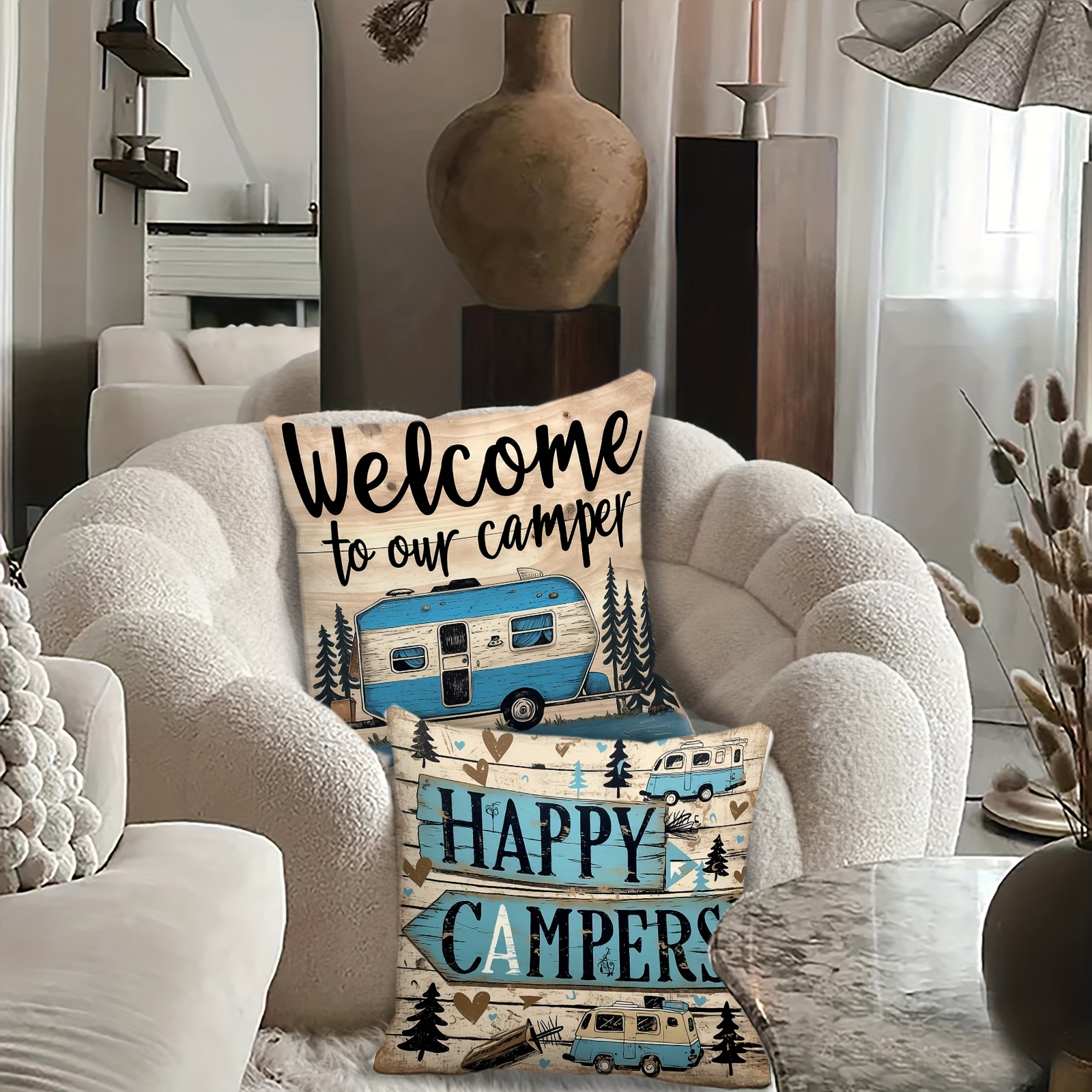 Vintage Country Camping Pillow - Outdoor Adventure Vans บทวิจารณ์และราคา