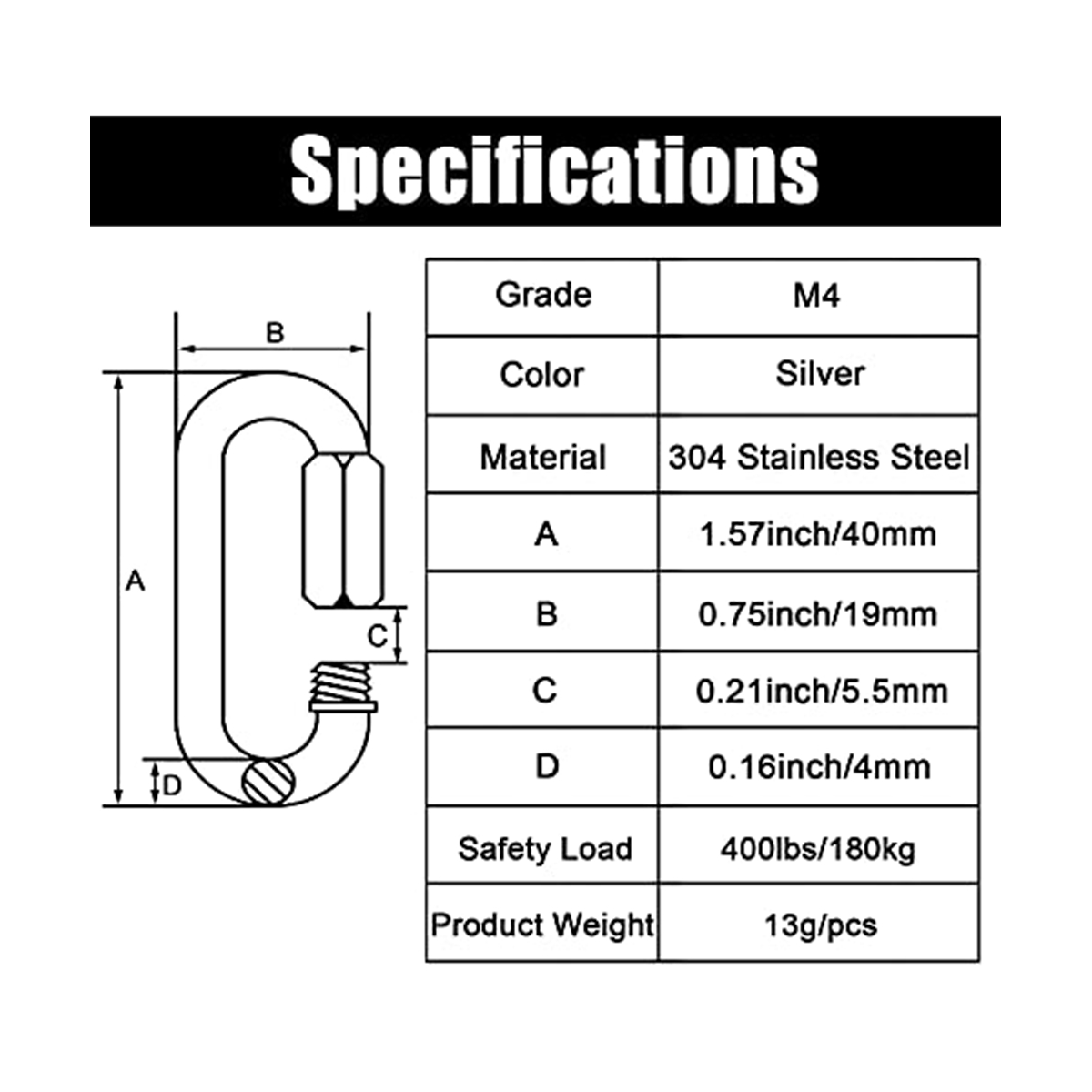 12 Pack Quick Link 5/32 Inch H - Carabiner Locking D บทวิจารณ์และราคา