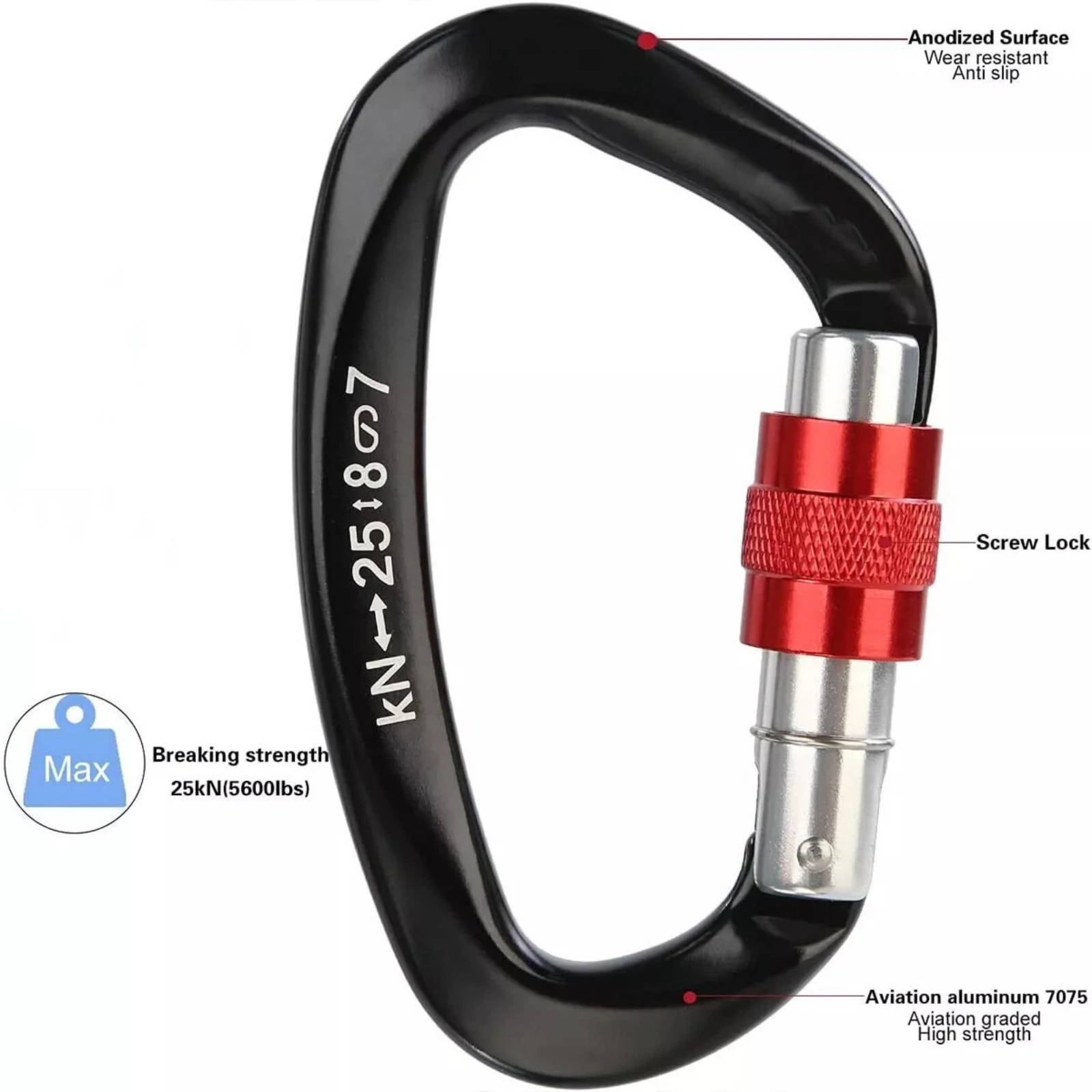 5Pcs/Set 25KN D-Shape Aluminum - Carabiner Locking D บทวิจารณ์และราคา